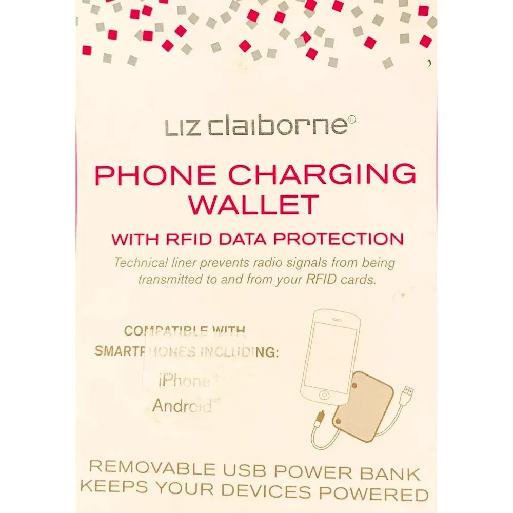 LIZ CLAIBORNE Iphone & Android Phone Charging Wallet Black Glitter Clutch Purse